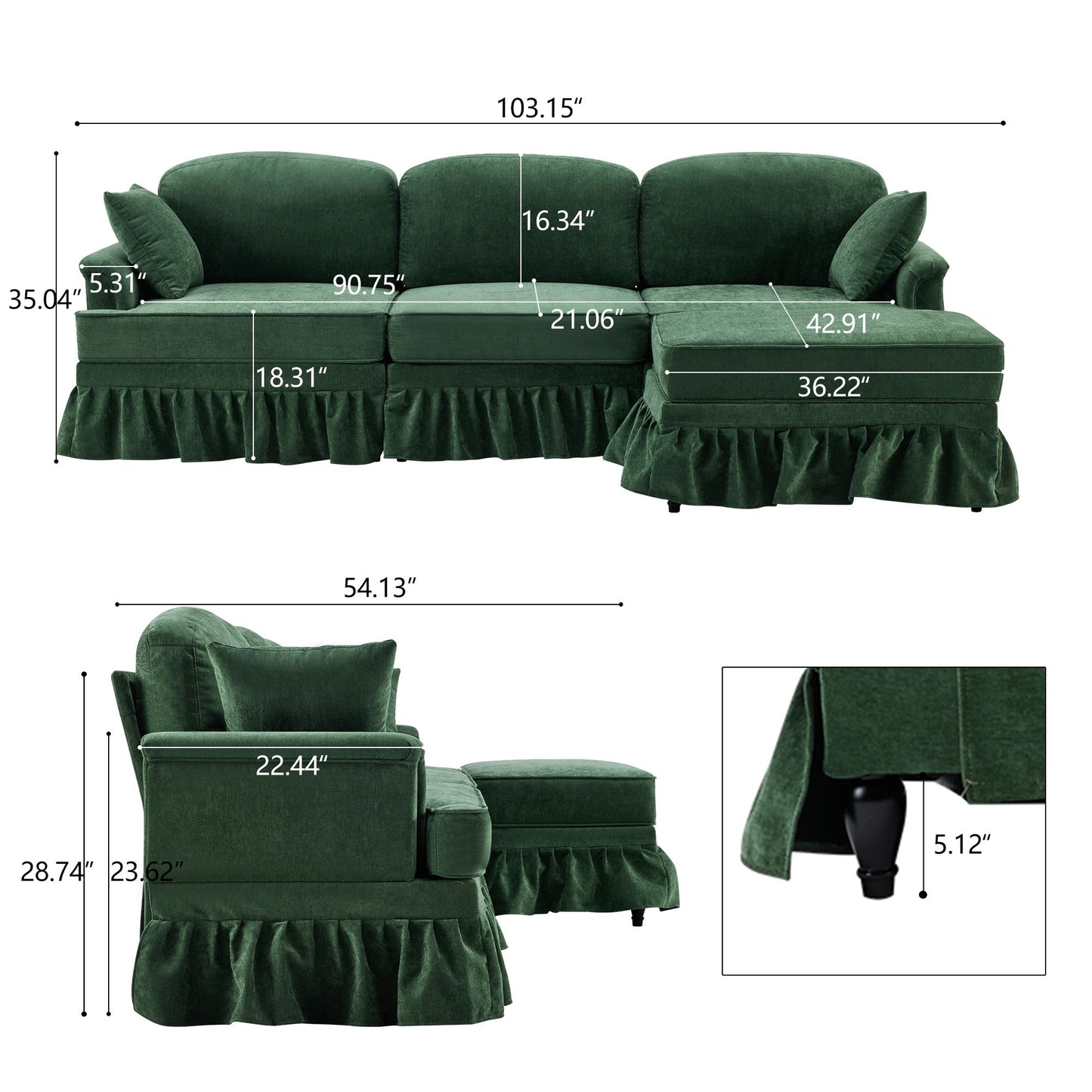 Cloud Sofa With Removable Ruffled Skirt With Ottoman And Flared Arms Home Essentials