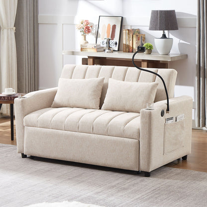 Convertible Sofa Bed Loveseat Sofa With Three USB Ports, Two Side Pockets, Two Cup Holders And 360° swivel Phone Holder For Living Room Hearth and Haven