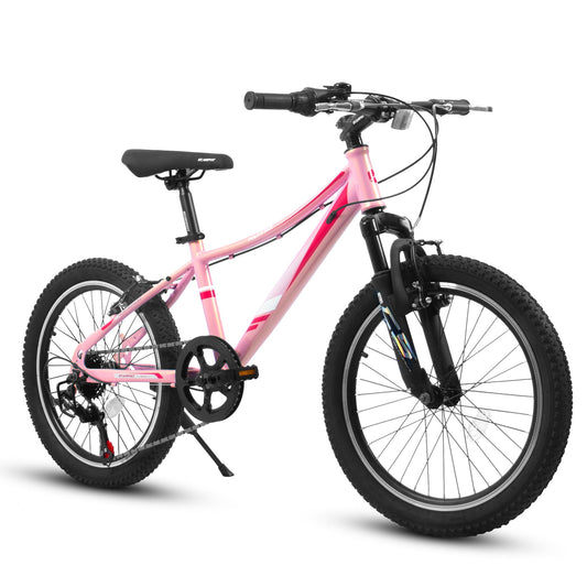 20" Children's Bicycle Shock Absorbing Front Fork 7 Speed V Brakes Mountain Tire Boys And Girls Kids Bike For Outdoor Adventure - Pink Daily Nest