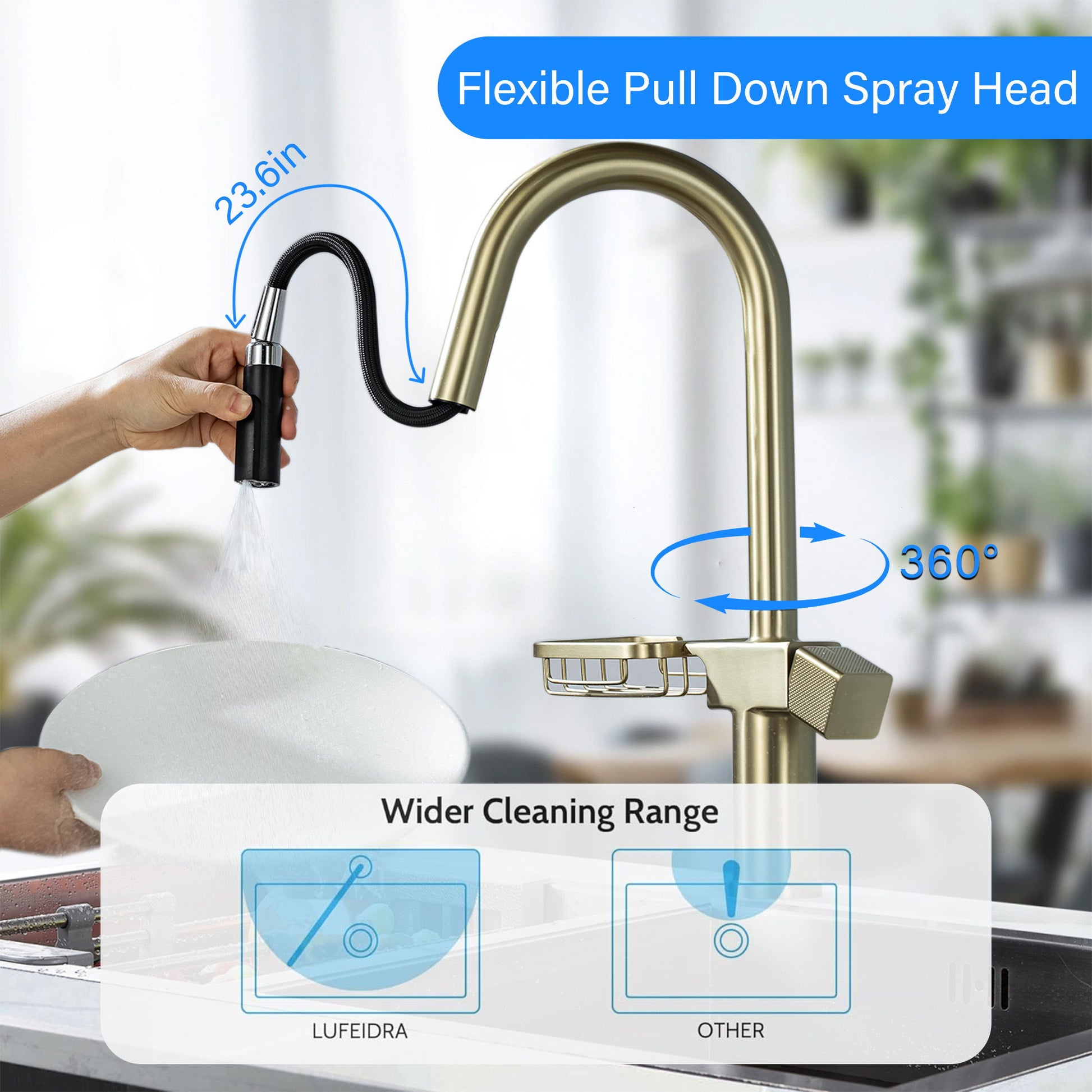 Cincosky - High Arc Pull Down Kitchen Faucet, Single Hole Daily Nest