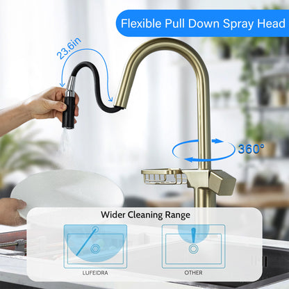 Cincosky - High Arc Pull Down Kitchen Faucet, Single Hole Daily Nest