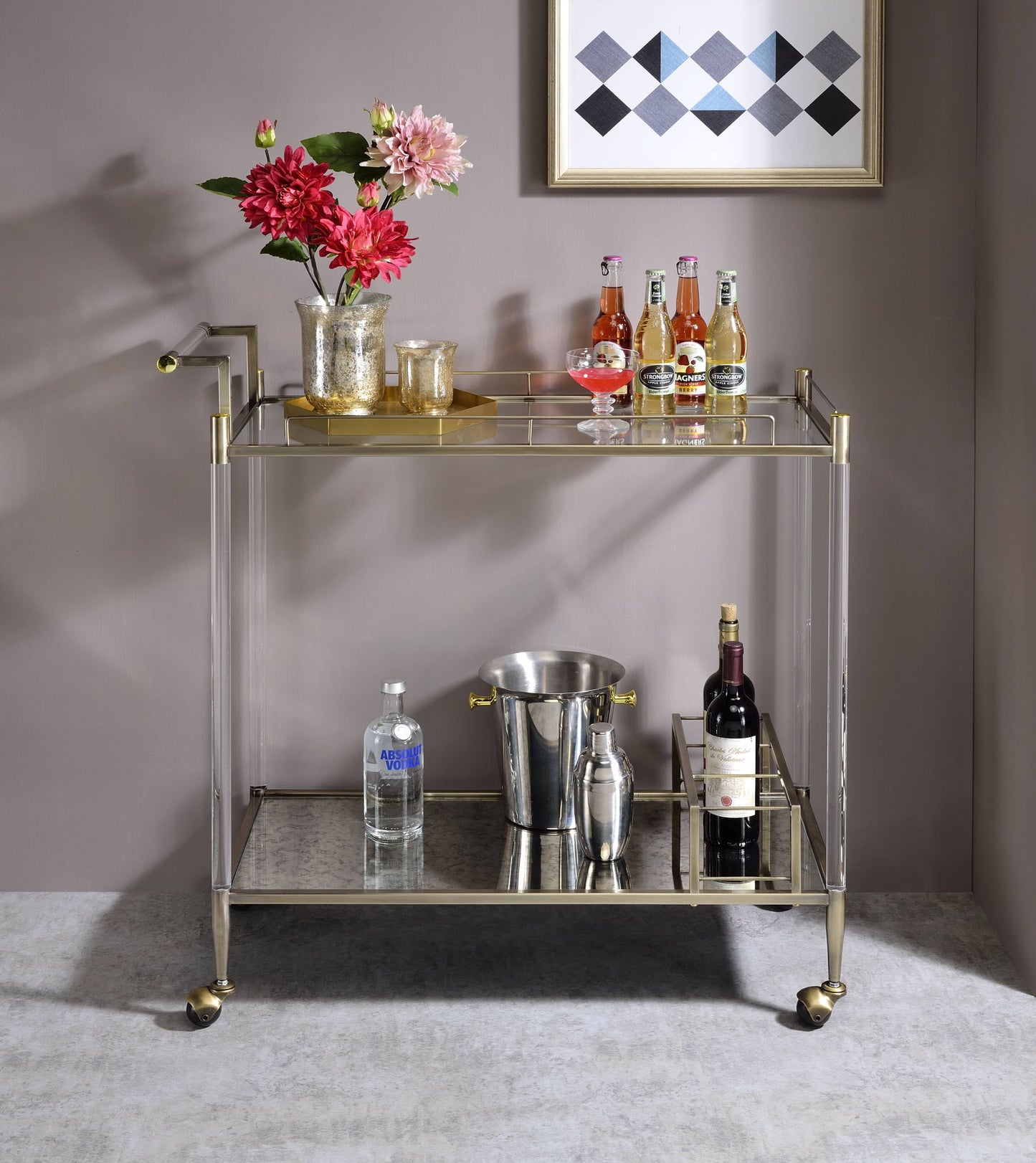 Cirro - Antique Mirror Wire Brass Serving Cart - Antique Brass / White Acme