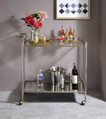 Cirro - Antique Mirror Wire Brass Serving Cart - Antique Brass / White Acme