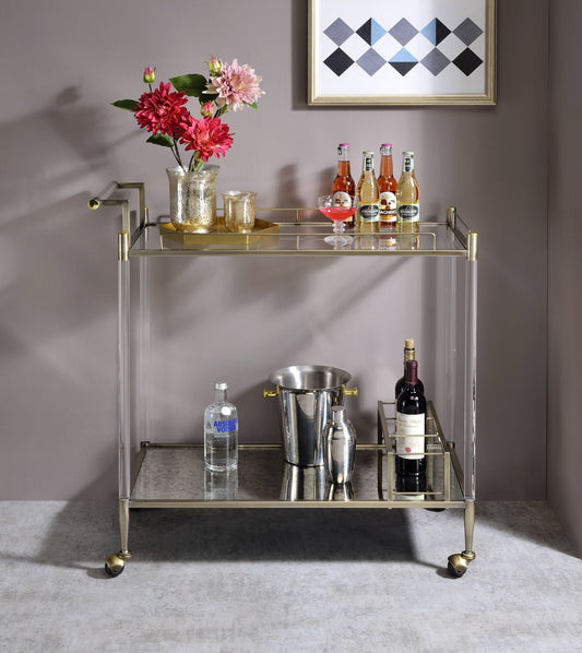 Cirro - Antique Mirror Wire Brass Serving Cart - Antique Brass / White Acme