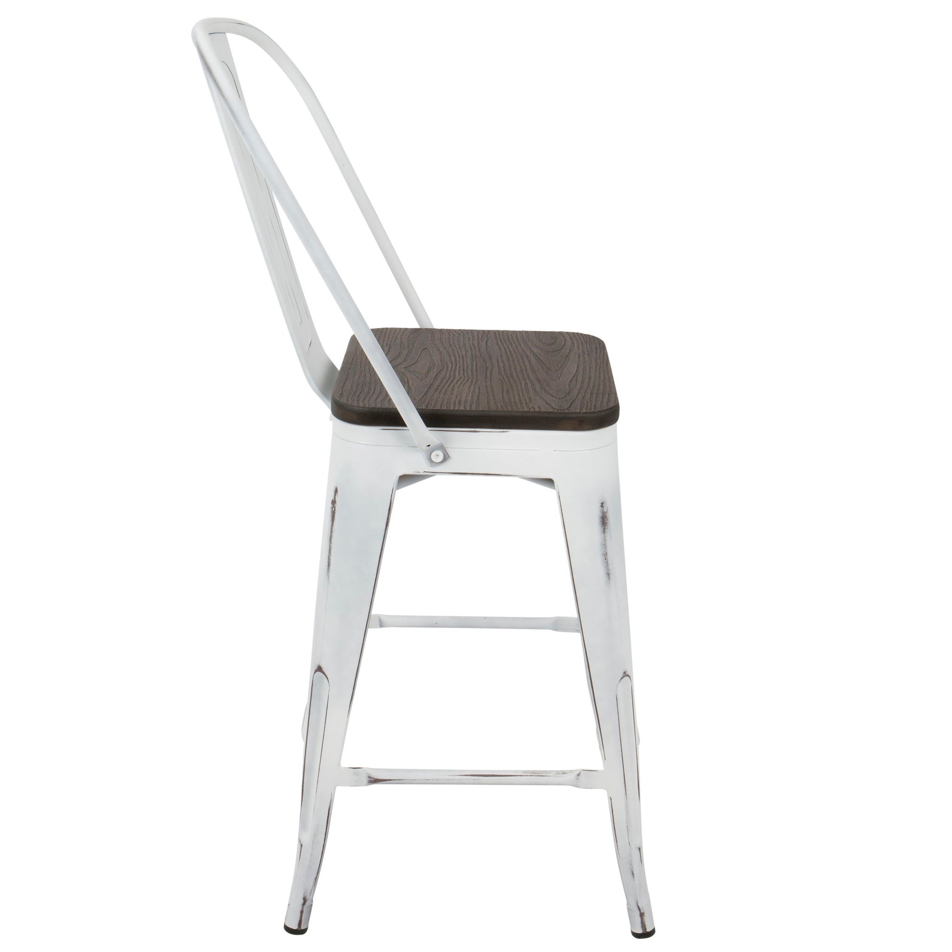 Oregon - Industrial High Back Counter Stool (Set of 2) - Vintage White / Espresso Lumi Source
