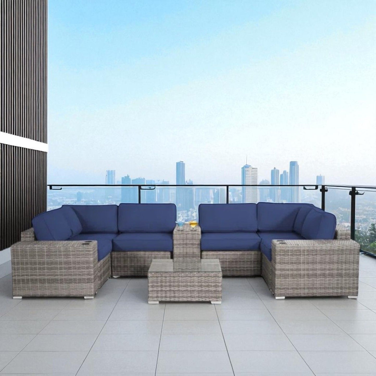Modern Patio Rattan Sectional Set With Cushions LSI Patio Furniture