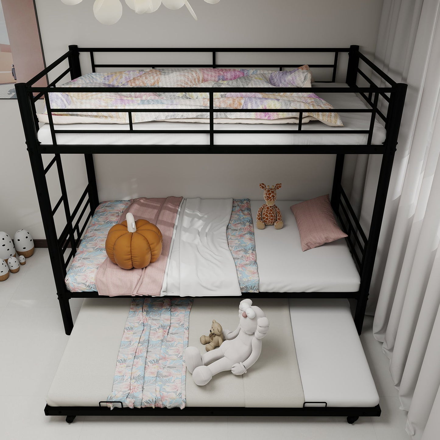 Metal Bunk Bed For Kids, Convertible Bedframe With Ladders & Guardrail Home Essentials