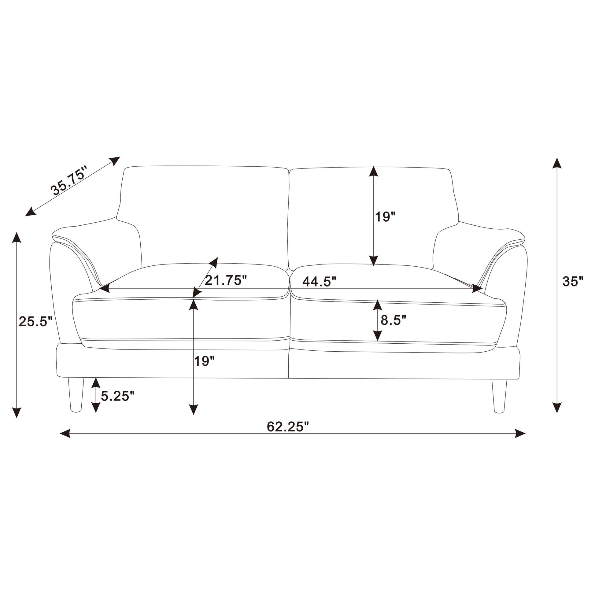 Dania - Upholstered Crescent Loveseat With Curved Tufted Arms - Rust Furniture Max