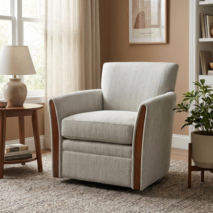 Swivel Accent 360° Rotating Armchair With Turntable Base For Living Room - Cream Beige Home Essentials