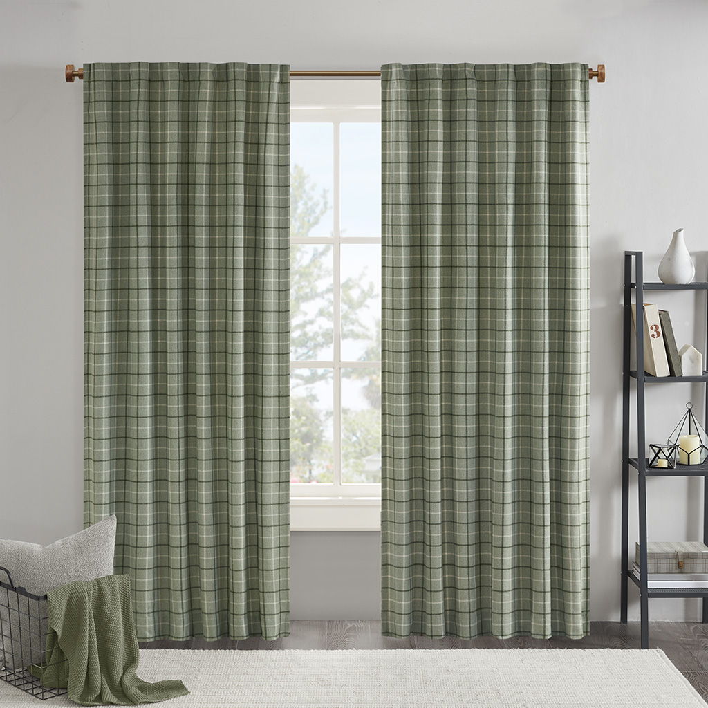 Anaheim - Plaid Rod Pocket and Back Tab Curtain Panel With Fleece Lining - Green Madison Park