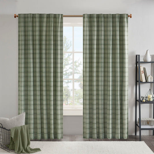 Anaheim - Plaid Rod Pocket and Back Tab Curtain Panel With Fleece Lining - Green Madison Park