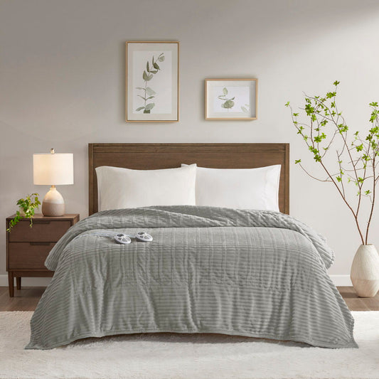 Corded Plush - Heated Blanket - Gray Serta