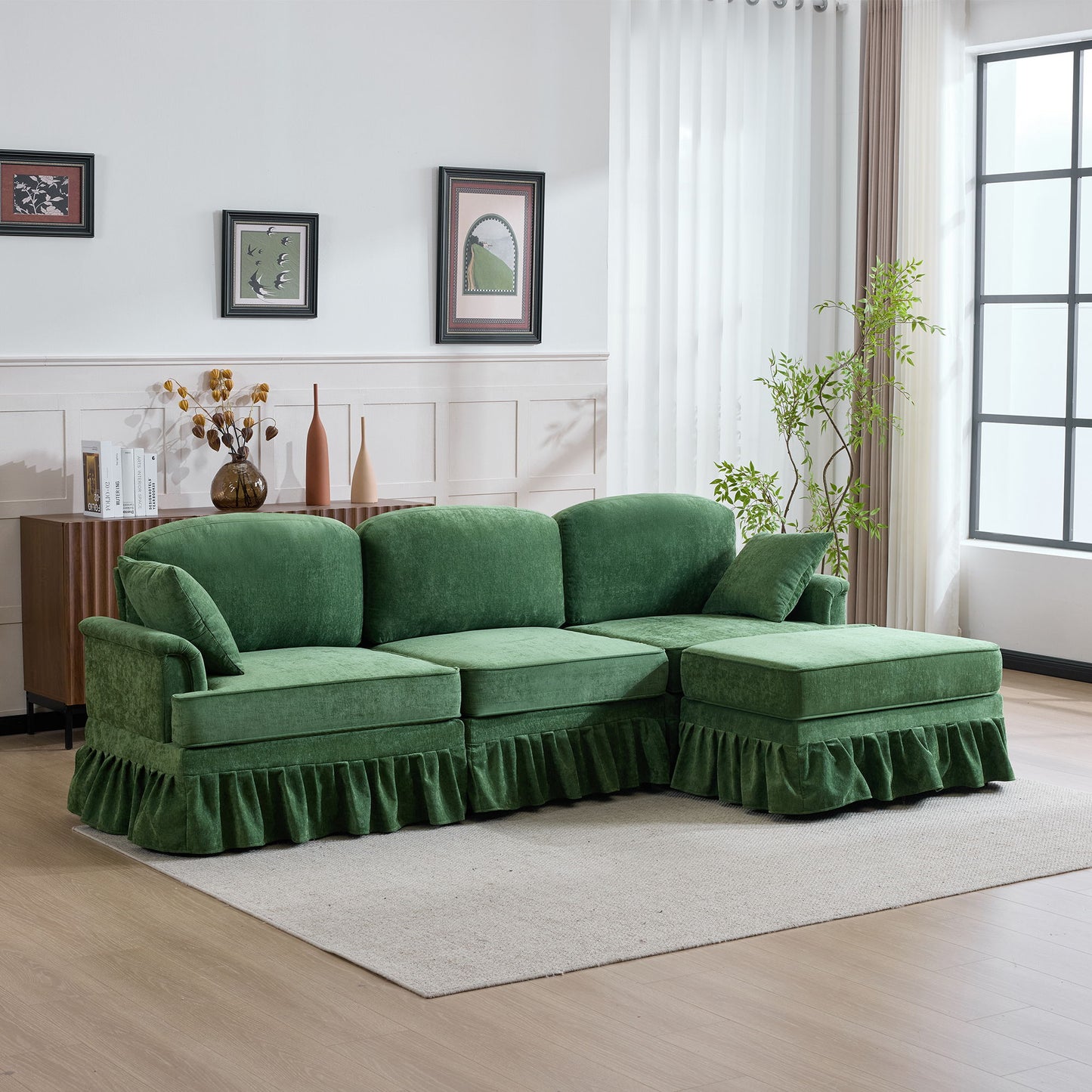 Cloud Sofa With Removable Ruffled Skirt With Ottoman And Flared Arms Home Essentials