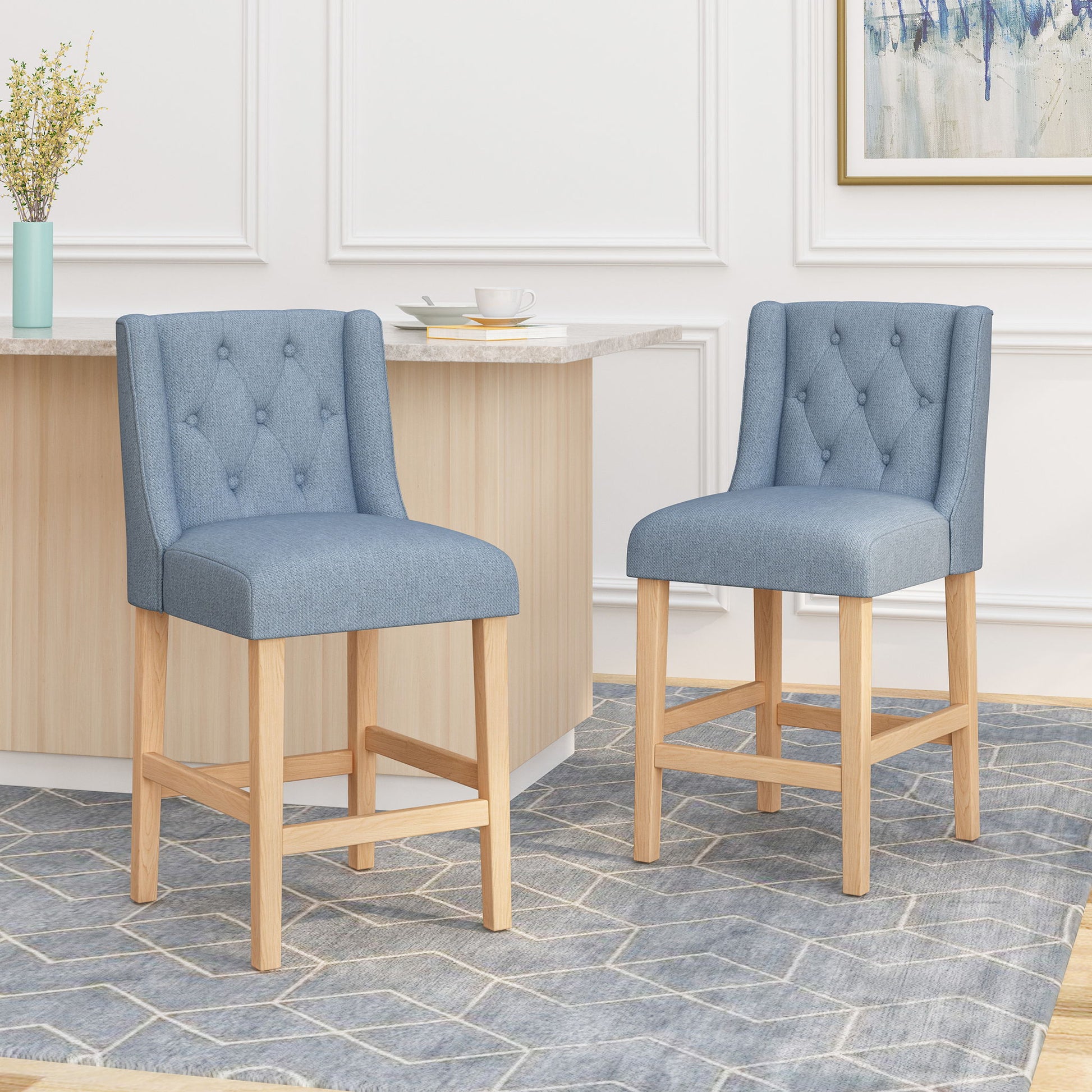 Vienna - Contemporary Fabric Tufted & Wingback Counter Stools (Set of 2) Noble House