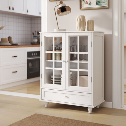 Minimalist Buffet Cabinet With Double Glass Doors And Drawer Home Essentials