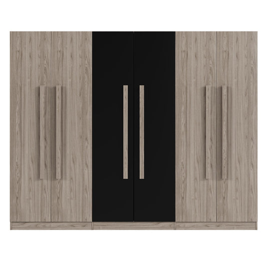6 Doors Wardrobe Storage For Bedroom, With 2 Drawers Inside - Black / Nature