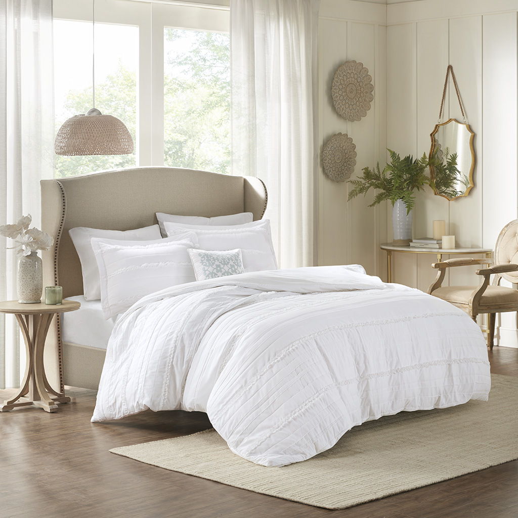 Celeste - King 4 Piece 2 in 1 Duvet Set - White Madison Park