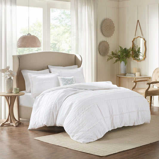 Celeste - King 4 Piece 2 in 1 Duvet Set - White Madison Park