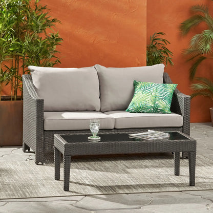 Contemporary Antibes Loveseat & Table Set Outdoor - Gray Noble House