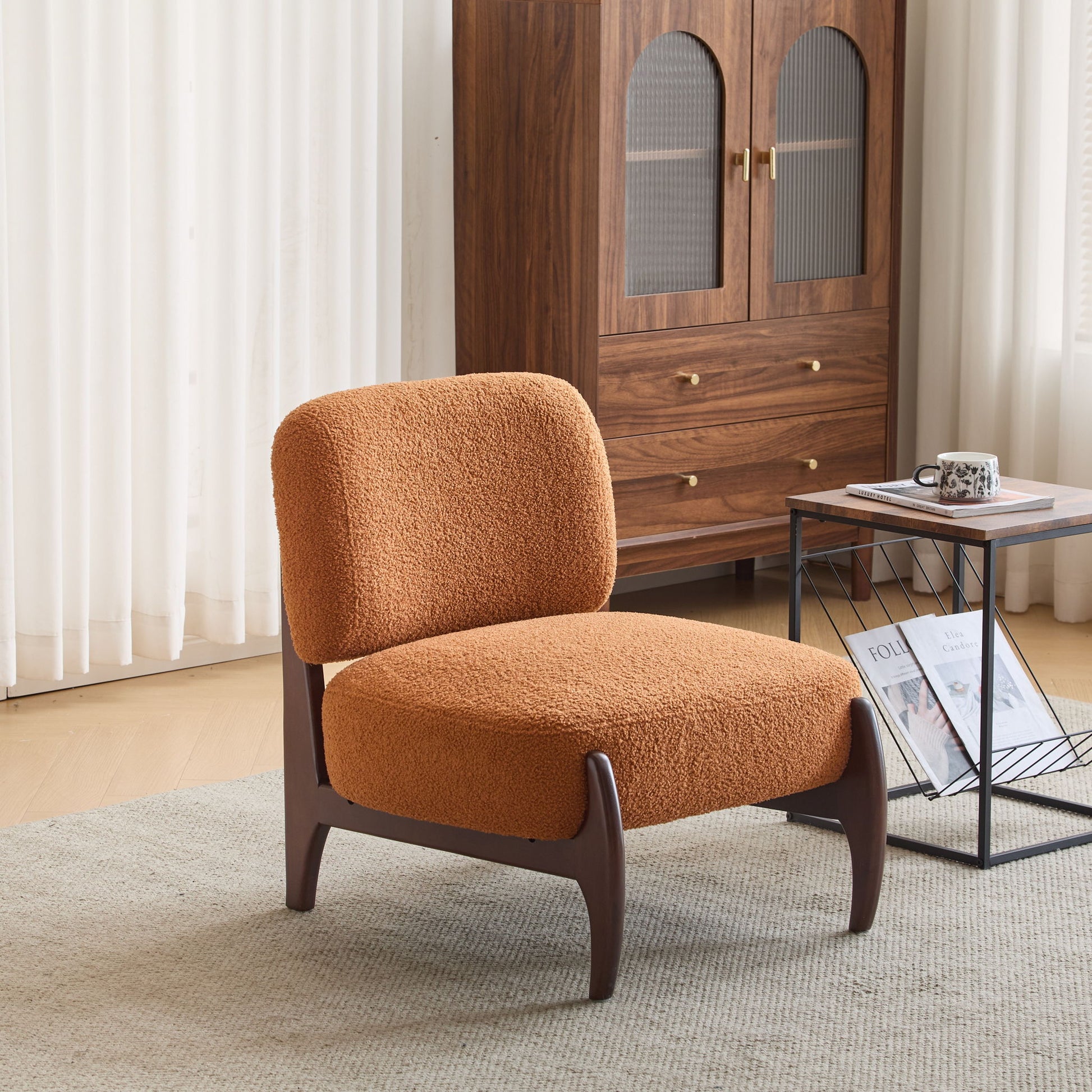 Modern Boucle Lounge Chair With Solid Wood Fram Noble House