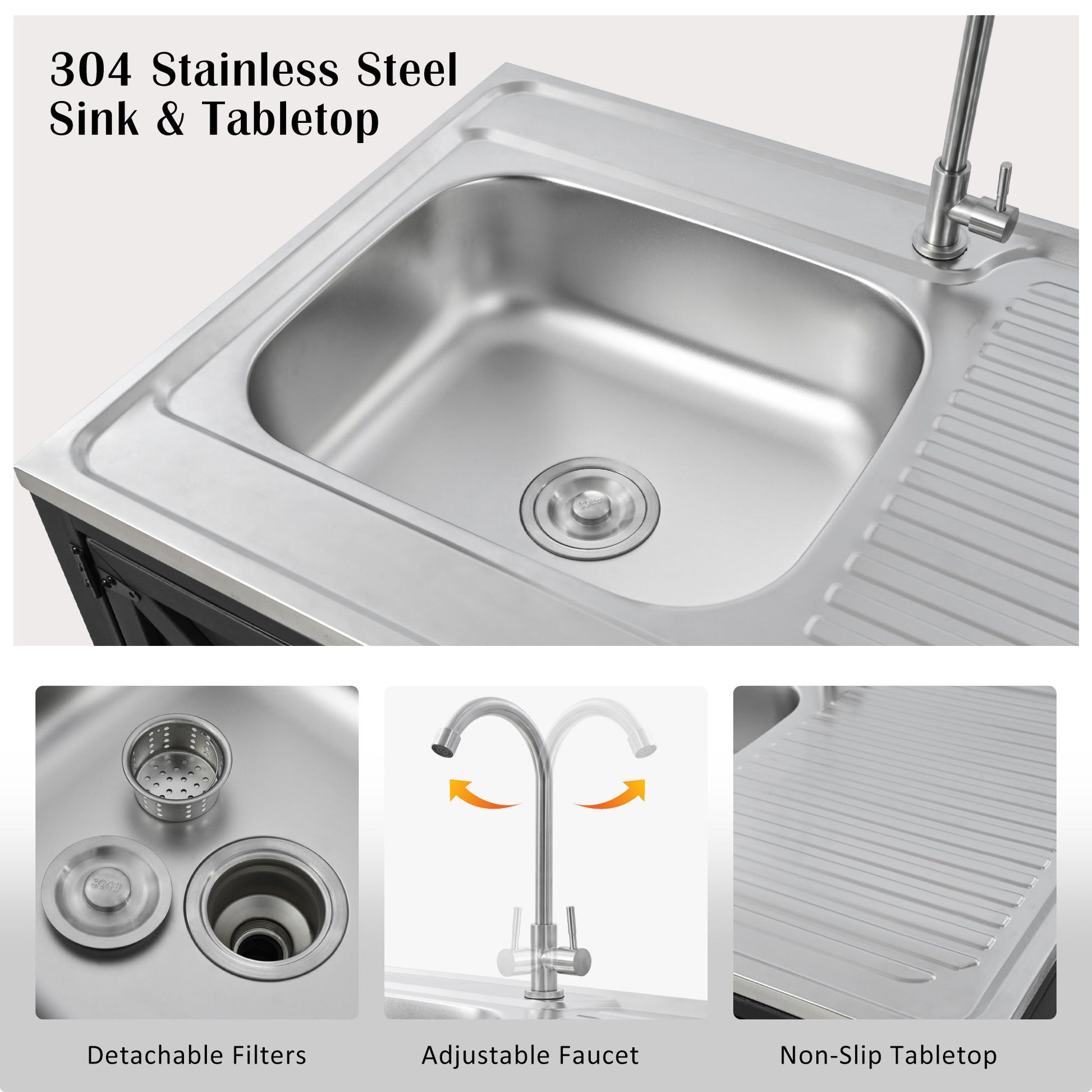 Outdoor Movable Kitchen Sink Patio Modular Kitchen Sink Station With Cabinet For Garden, Patio, Backyard - Matte Black Hearth and Haven
