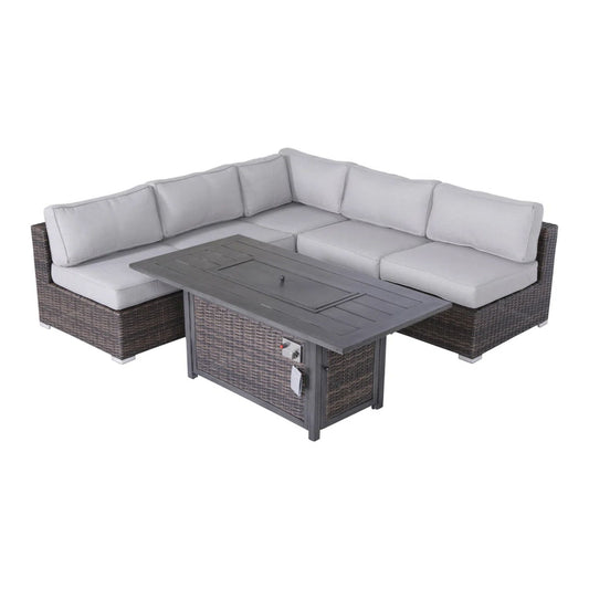 6 Piece Sectional Sofa Set With Cushions - Brown LSI Patio Furniture