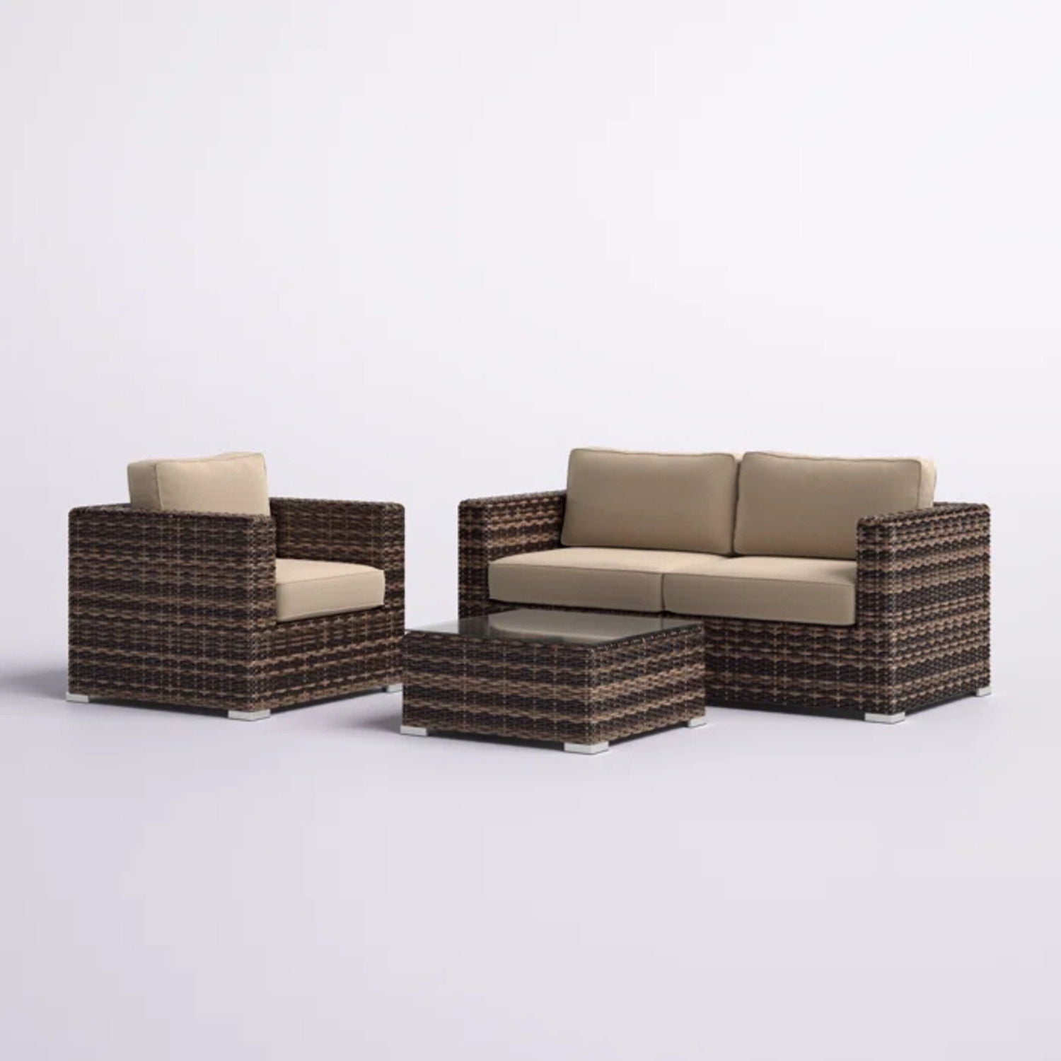 Modern Style Hdpe Wicker Seating Group With Cushions For 3 People In Brown Finish LSI Patio Furniture