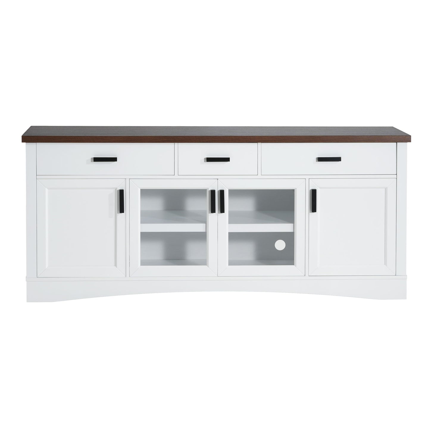 TV Console Stand, Glass Doors & Storage Drawers, Adjustable Shelves Noble House