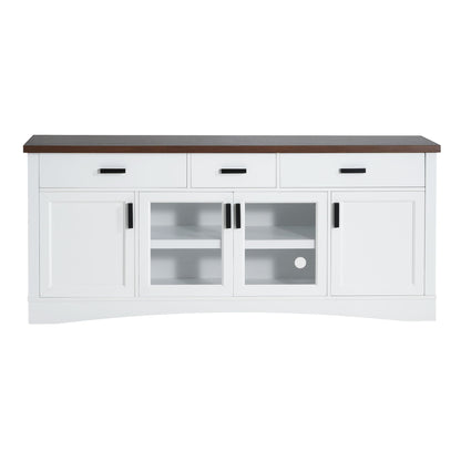 TV Console Stand, Glass Doors & Storage Drawers, Adjustable Shelves Noble House