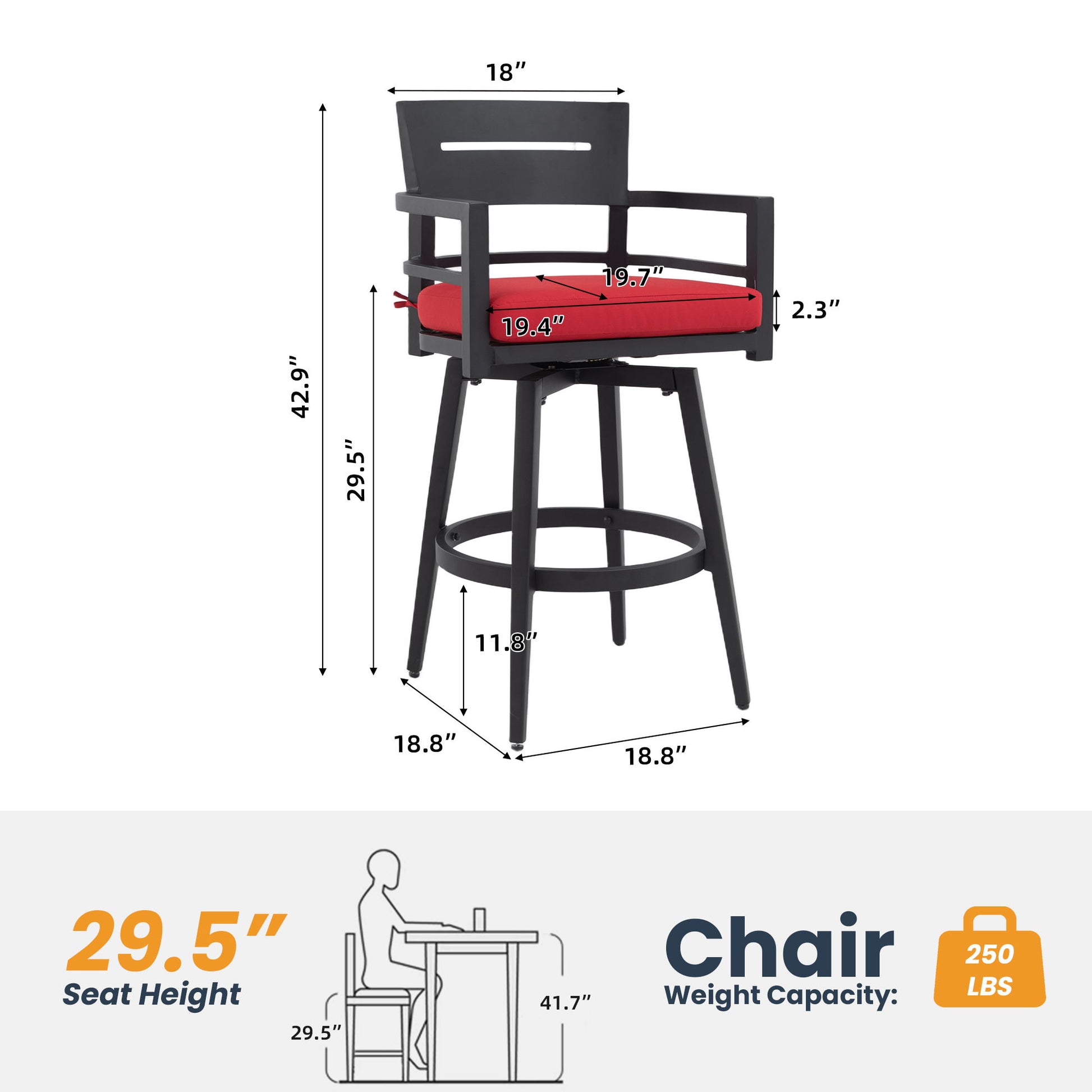 Outdoor Swivel Bar Chairs, 360 Degree Rotation, Ergonomic Backrest (Set of 2) Life Outside