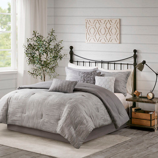 Walter - King 7 Piece Printed Comforter Set - Gray