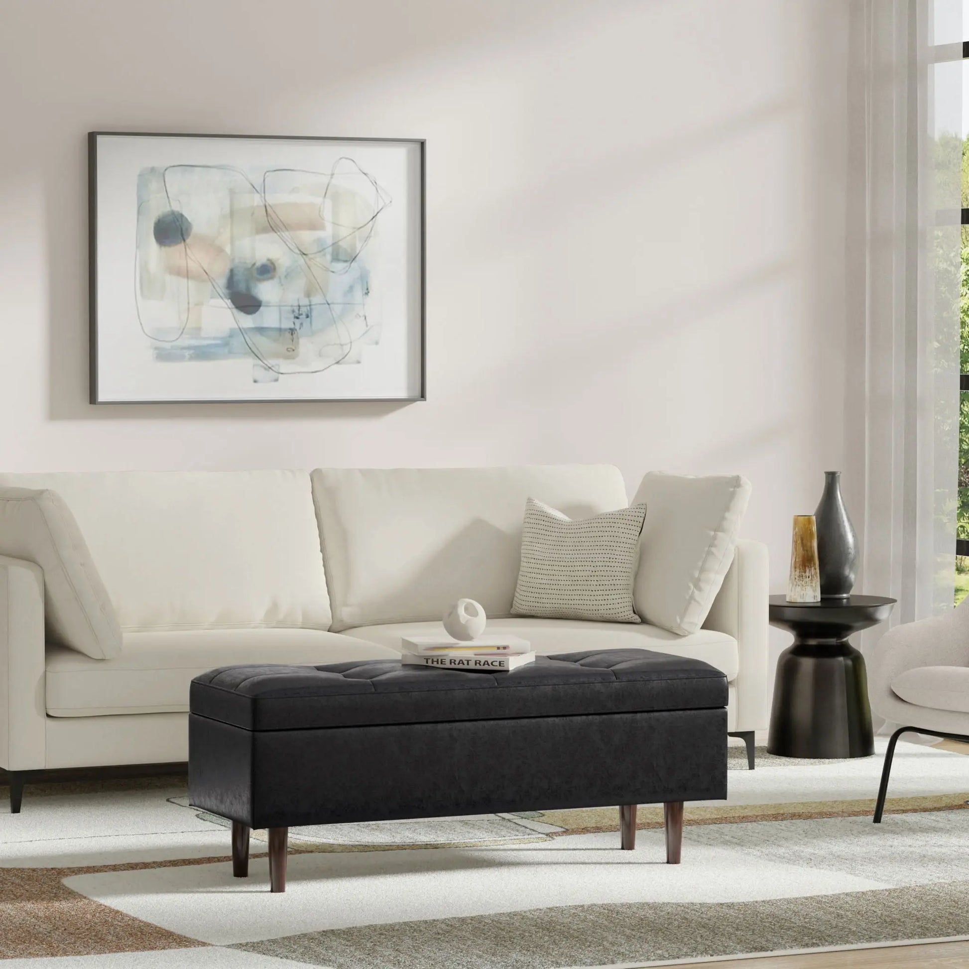 Shay - Large Square Coffee Table Storage Ottoman Mid-Century Style Simpli-Home
