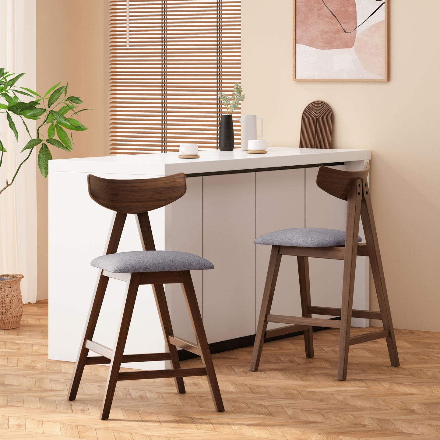 Mid Century Modern Counter Stool With V Shape Frame And Upholstered Seating Noble House
