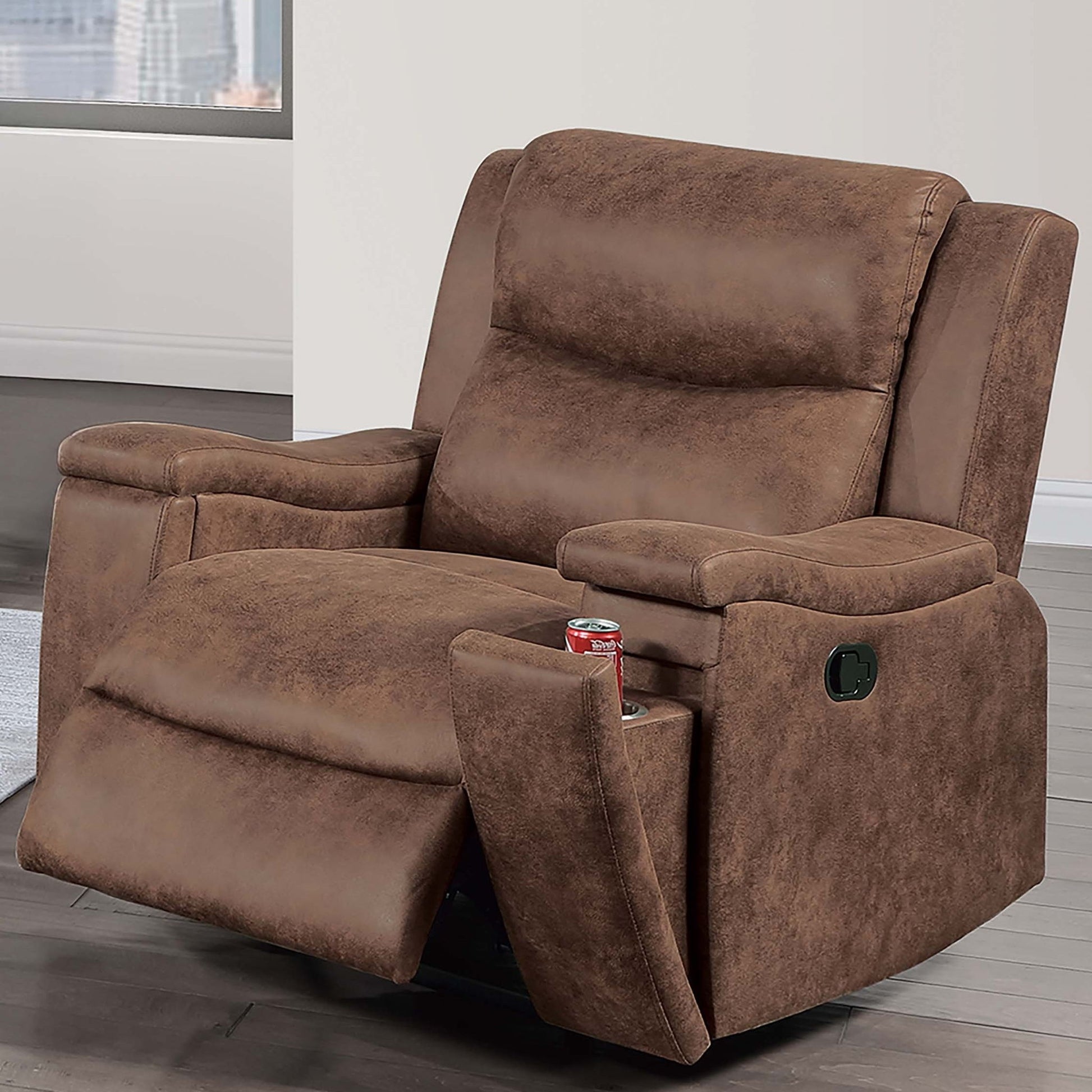 1 Piece Manual Recliner With Padded Seat And Backrest, Square Arms For Living Room - Walnut Home Essentials