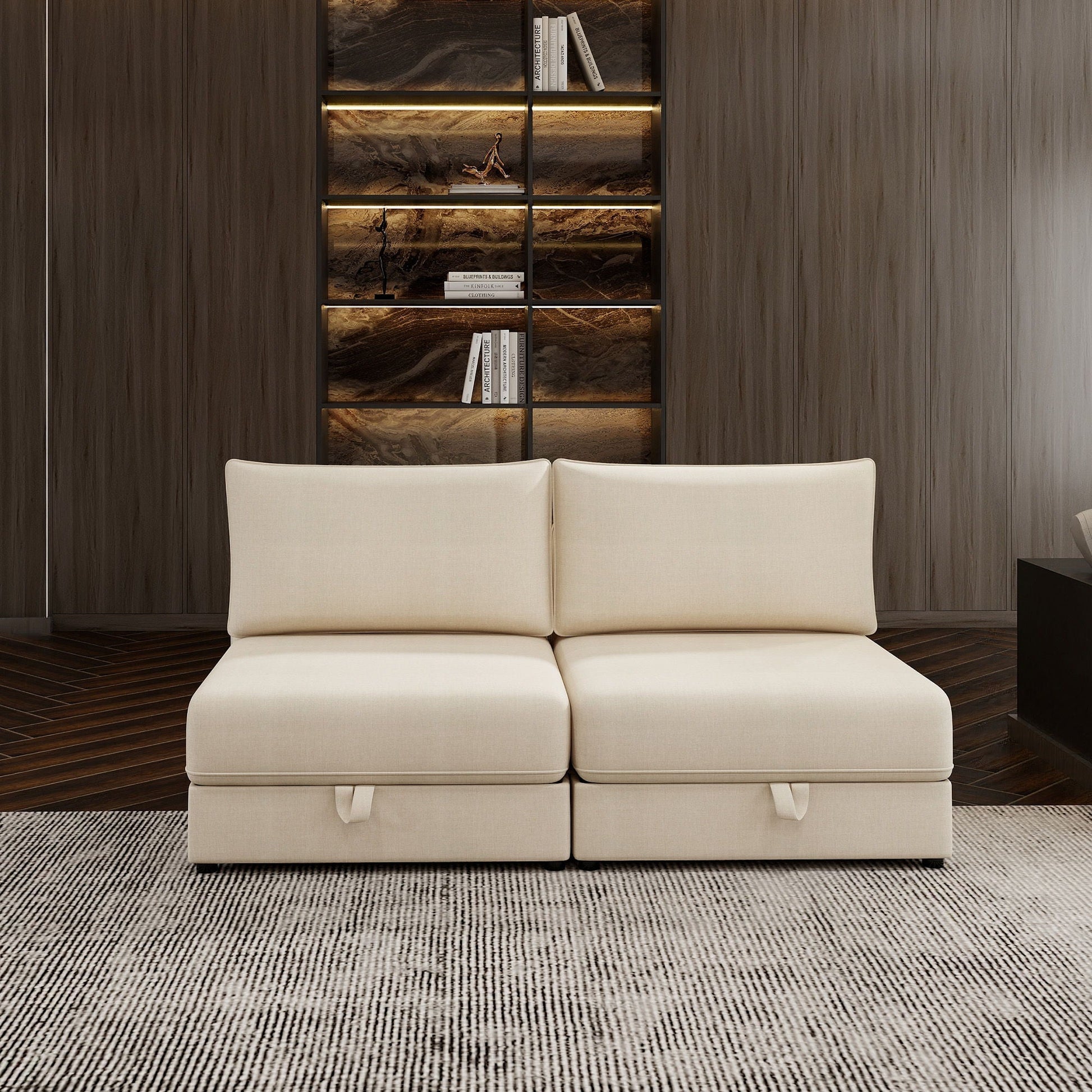 Modular Sectional Sofa With Storage, Convertible 2 Seater Sleeper Sofa - Beige Home Essentials