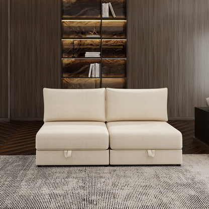 Modular Sectional Sofa With Storage, Convertible 2 Seater Sleeper Sofa - Beige Home Essentials