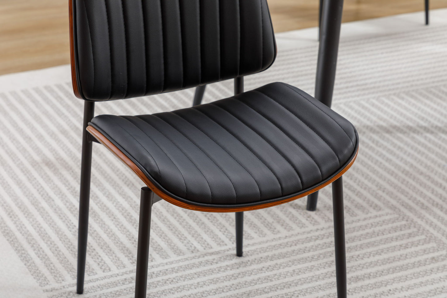 Dining Chairs (Set of 2) Mid-Century Modern Retro Faux Leather Chair With Bentwood Upholstered Seat Metal Legs Adjustable Foot For Kitchen Dining Room Chairs Home Essentials