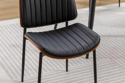 Dining Chairs (Set of 2) Mid-Century Modern Retro Faux Leather Chair With Bentwood Upholstered Seat Metal Legs Adjustable Foot For Kitchen Dining Room Chairs Home Essentials