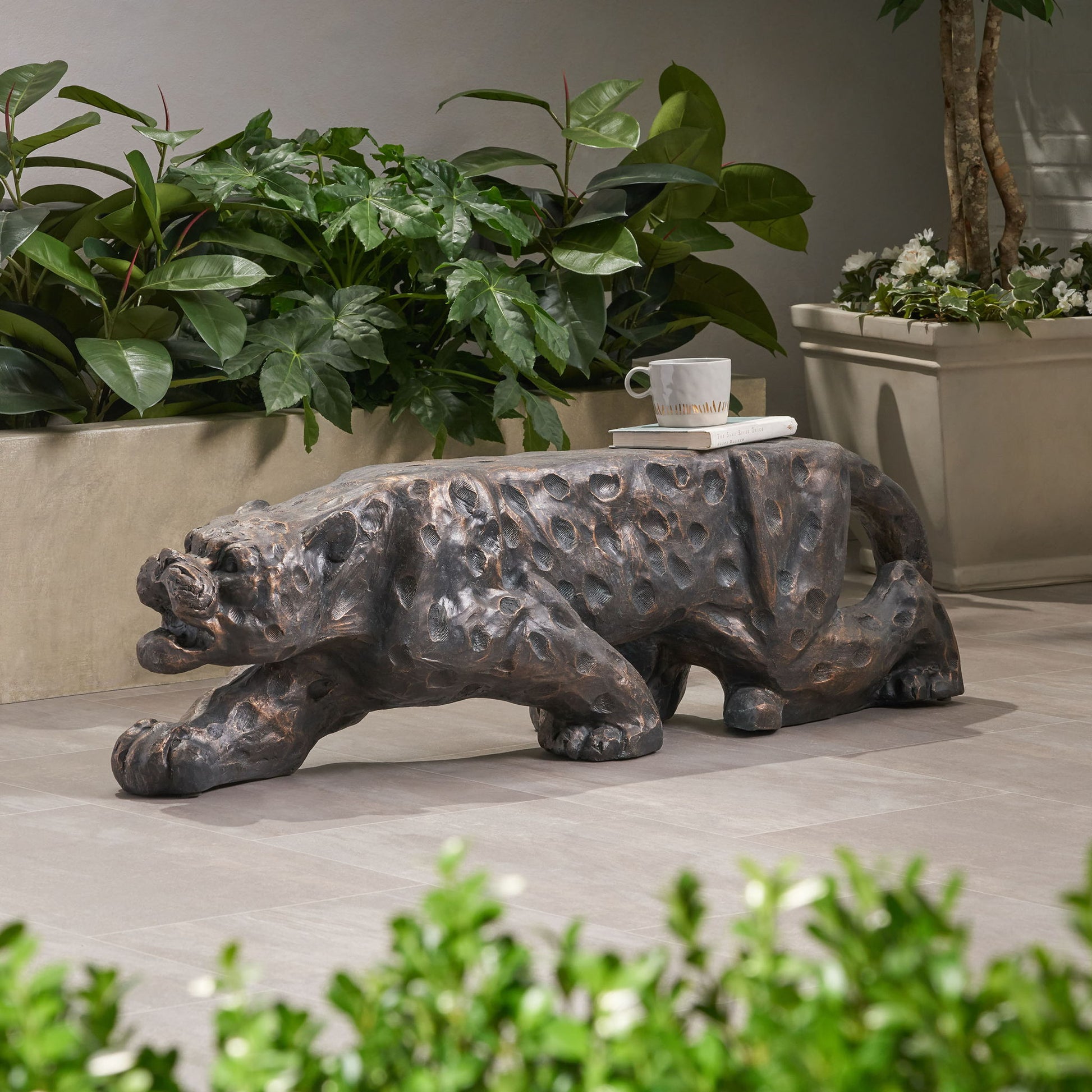Leopard Lightweight Concrete Bench - Copper Noble House