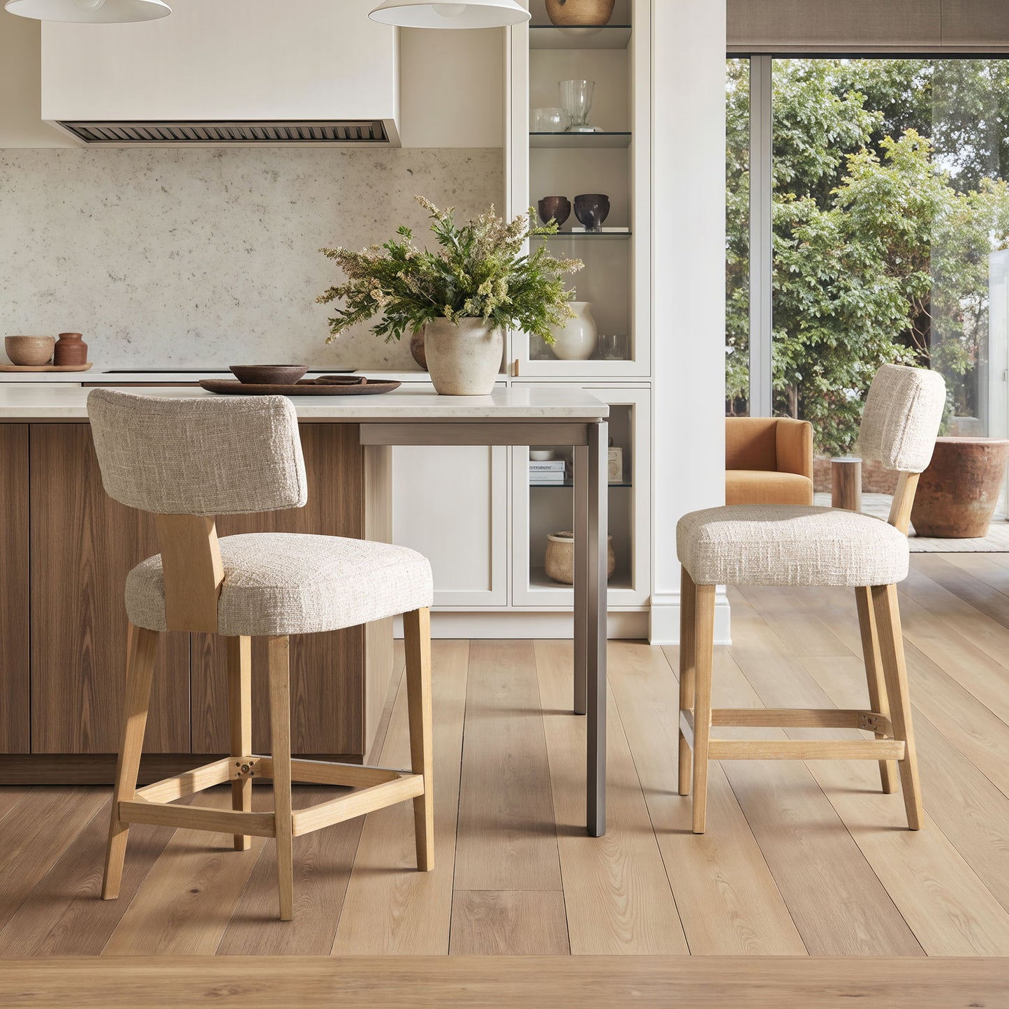 Penny - Round Arched Upholstered Counter Stool (Set of 2) - Travertine Beige Jennifer Taylor Home