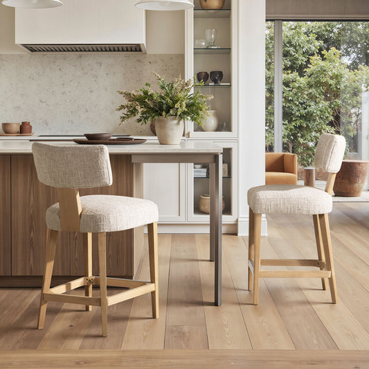 Penny - Round Arched Upholstered Counter Stool (Set of 2) - Travertine Beige Jennifer Taylor Home