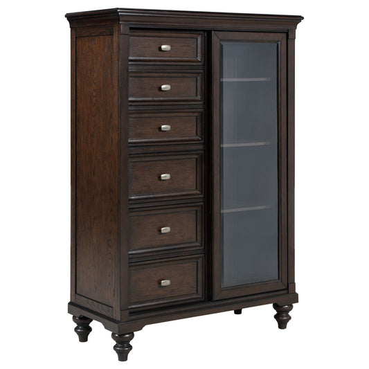 Andover - 6-Drawer Tempered Glass Door Chest - Dark Oak