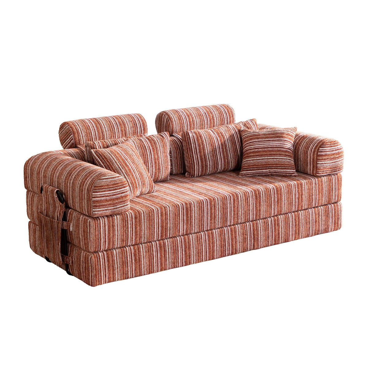 Convertible Sleeper Sofa Bed With High Density Compressed Sponge For Living Room - Red Striped Home Essentials