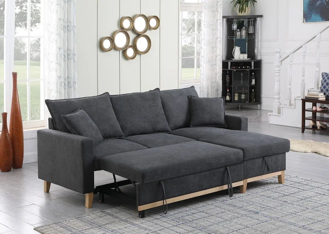 Colton - Reversible Sleeper Sectional Sofa With Storage Chaise - Dark Gray Lilola Home