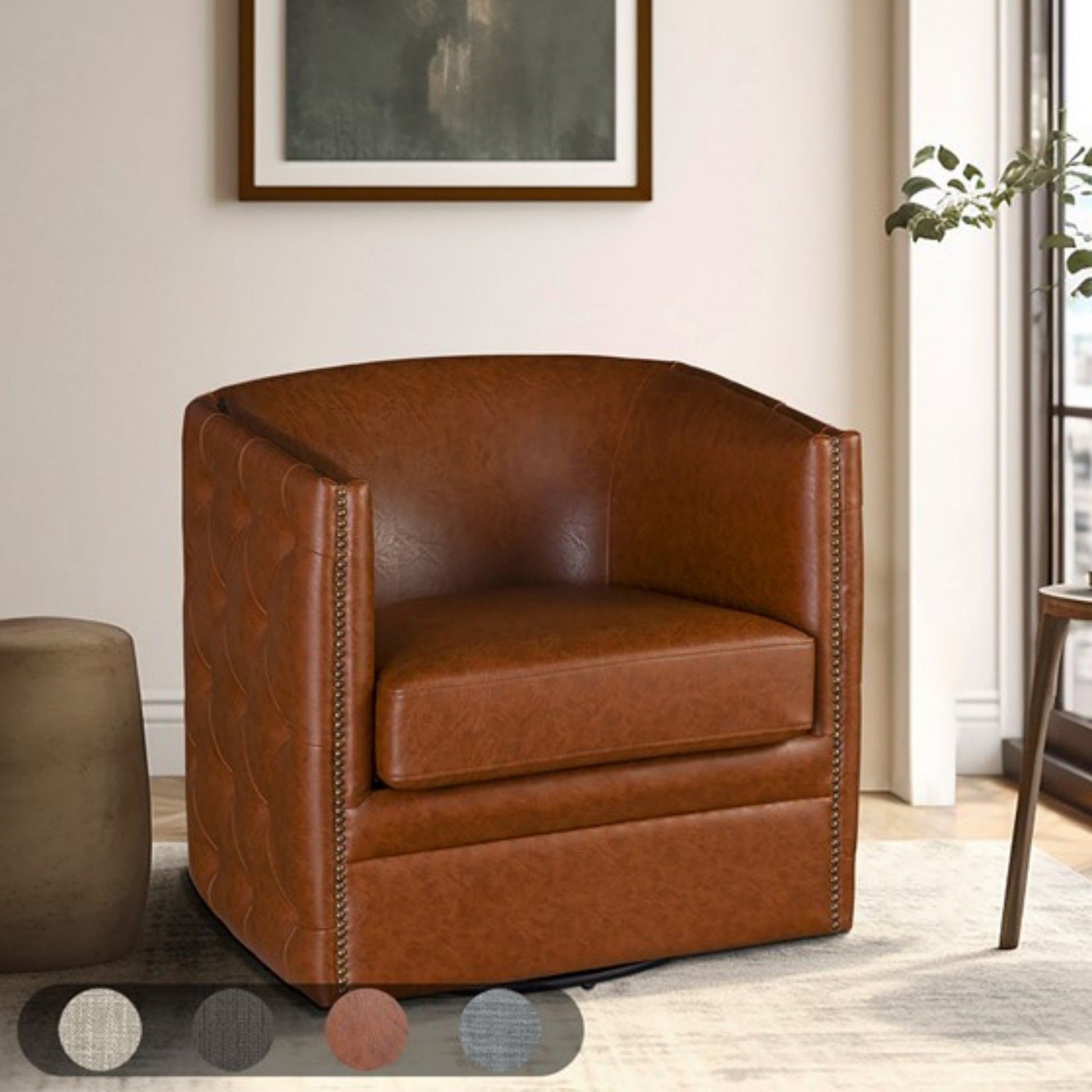 Swivel Chair With Tufted Barrel Design And Nailhead Accents JLA