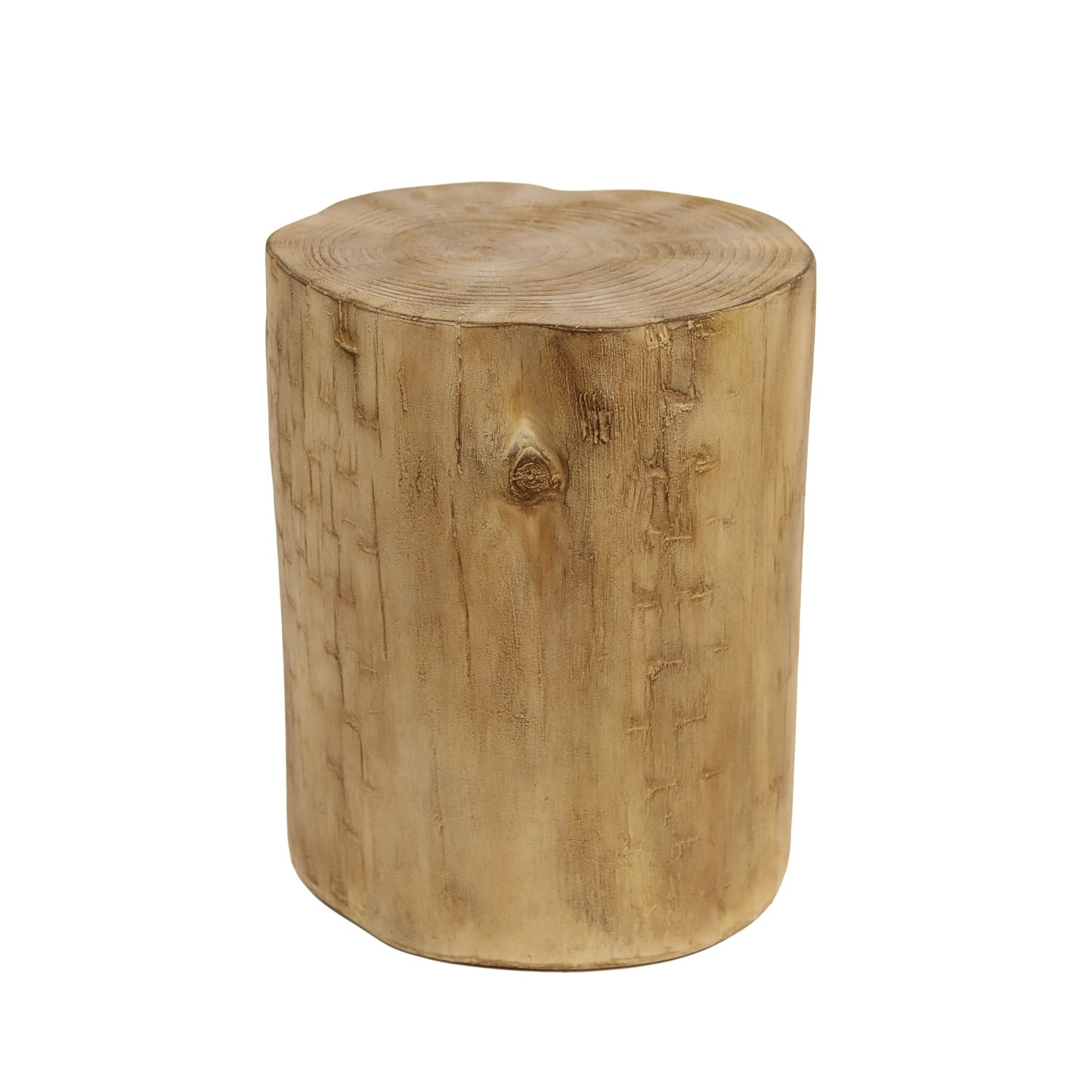Hand Painted Wood Stump Style Outdoor Side Table - Light Brown Noble House