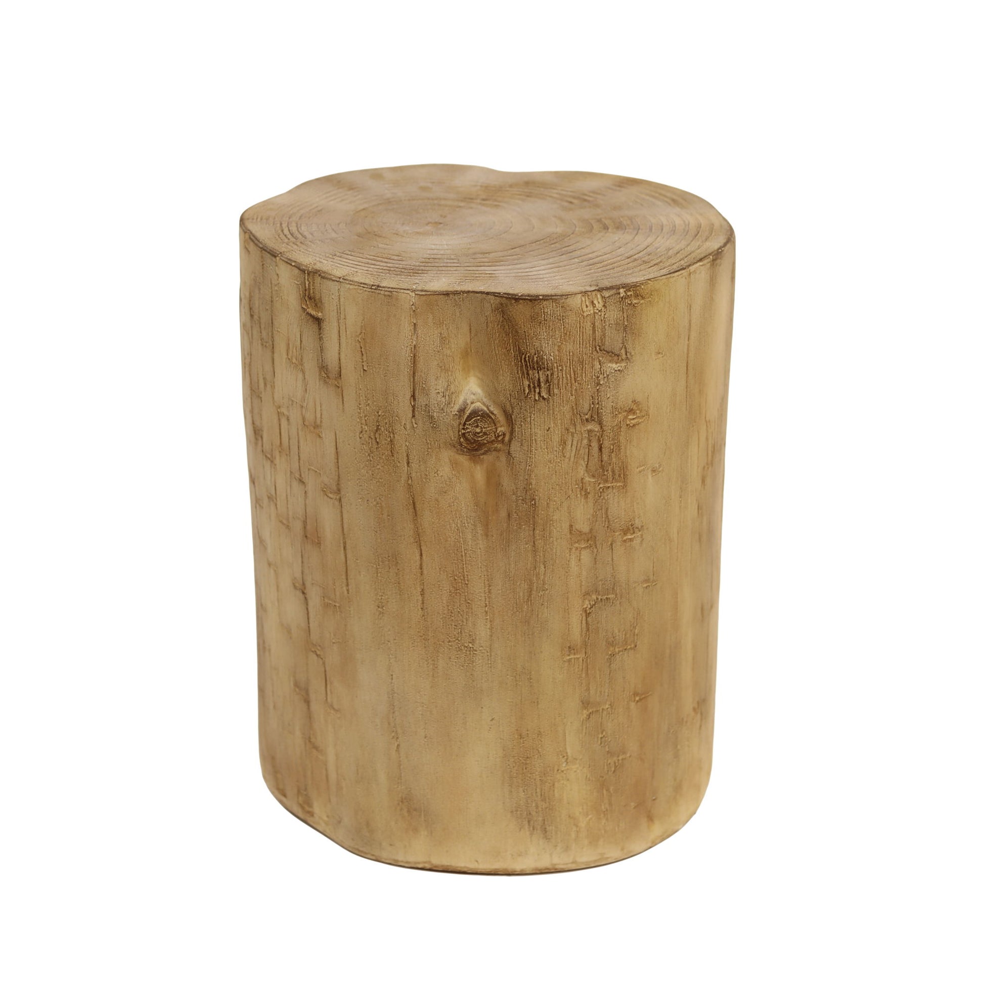 Hand Painted Wood Stump Style Outdoor Side Table - Light Brown Noble House