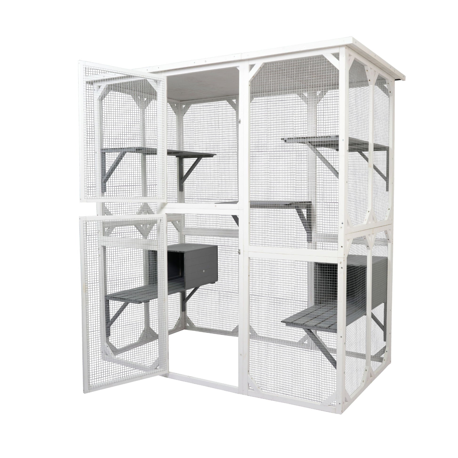 Xpt018 Cat Cage Box Lovely House Cute Pet Play Speace Wooden Medium - White Daily Nest