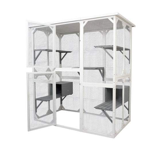 Xpt018 Cat Cage Box Lovely House Cute Pet Play Speace Wooden Medium - White Daily Nest