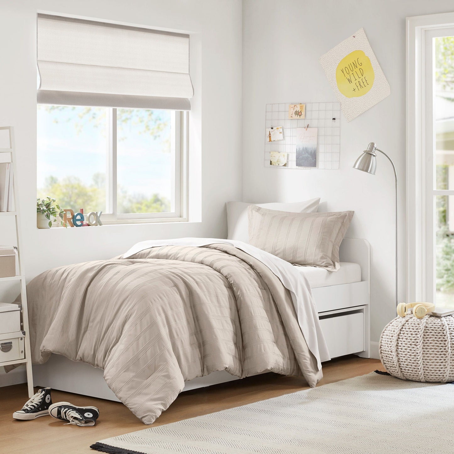 Logan - Twin/Twin Long Striped Comforter Set - Neutral Super Listing